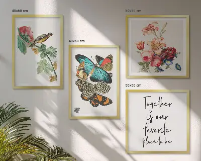 Set de 4 cuadros decorativos para salón con diseño de flores, mariposas y pájaros en tonos pastel