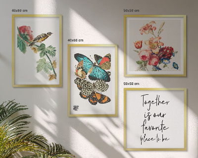 Set de 4 cuadros para salón Flores mariposas pájaro pastel