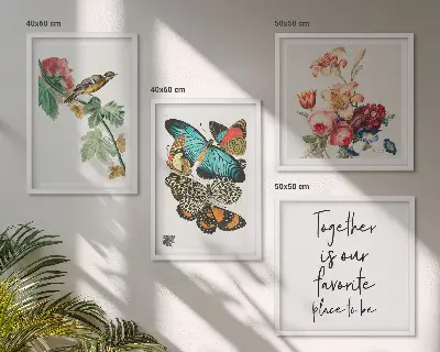Set de 4 cuadros decorativos para salón con diseño de flores, mariposas y pájaros en tonos pastel