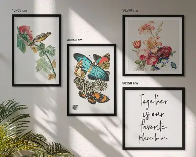 Set de 4 cuadros decorativos para salón con diseño de flores, mariposas y pájaros en tonos pastel
