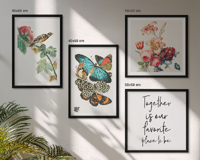 Set de 4 cuadros para salón Flores mariposas pájaro pastel