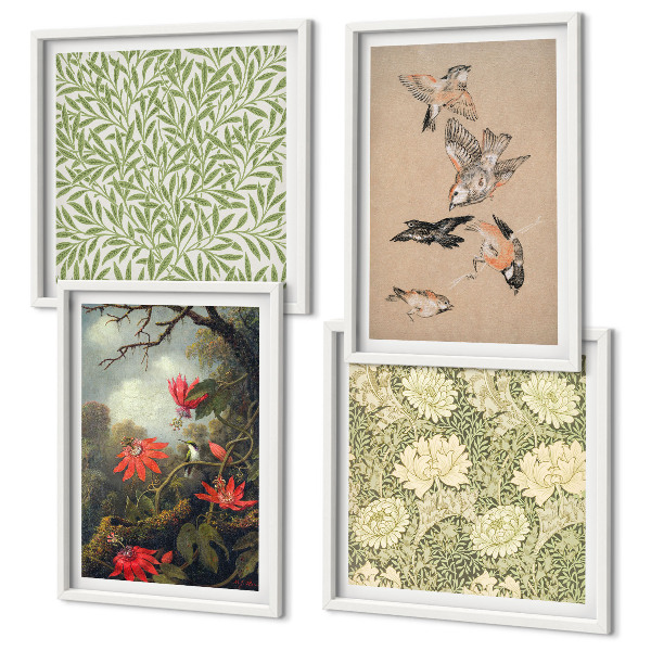 Galería de pared Flores y pájaros en entornos naturales