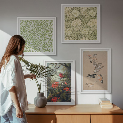 Galería de pared Flores y pájaros en entornos naturales