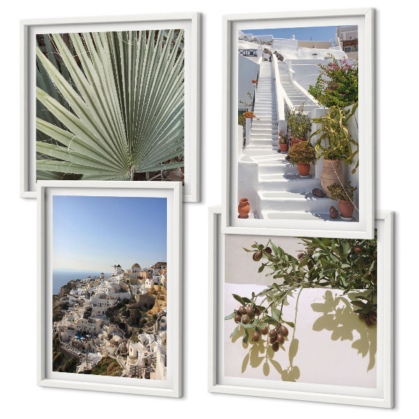 Set de cuadros modernos para salón Escaleras blancas con vistas a Santorini