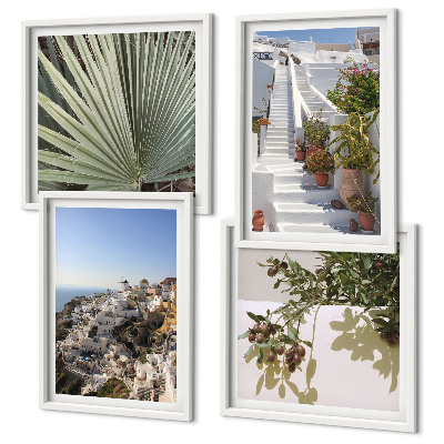 Set de cuadros modernos para salón Escaleras blancas con vistas a Santorini
