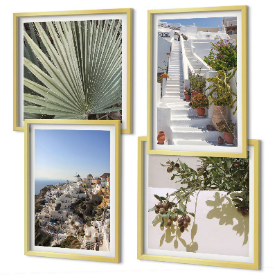 Set de cuadros modernos para salón Escaleras blancas con vistas a Santorini