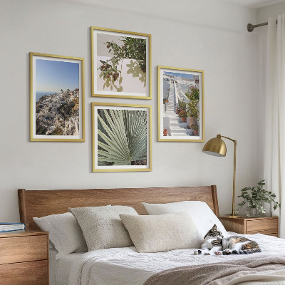 Set de cuadros modernos para salón Escaleras blancas con vistas a Santorini