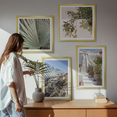 Set de cuadros modernos para salón Escaleras blancas con vistas a Santorini