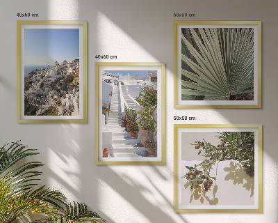 Set de cuadros modernos para salón Escaleras blancas con vistas a Santorini