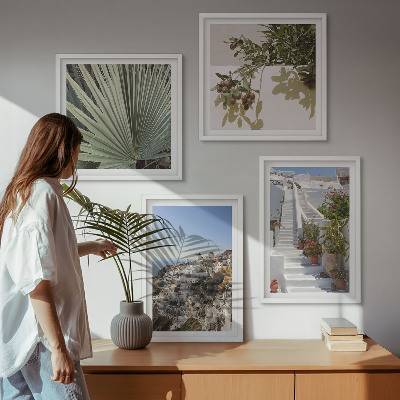 Set de cuadros modernos para salón Escaleras blancas con vistas a Santorini
