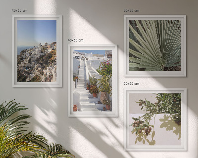 Set de cuadros modernos para salón Escaleras blancas con vistas a Santorini