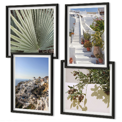 Set de cuadros modernos para salón Escaleras blancas con vistas a Santorini