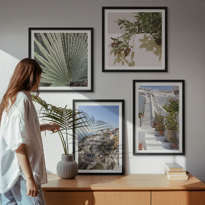 Set de cuadros modernos para salón Escaleras blancas con vistas a Santorini