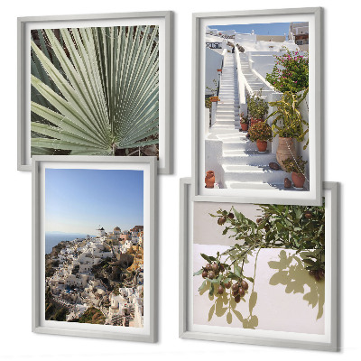 Set de cuadros modernos para salón Escaleras blancas con vistas a Santorini