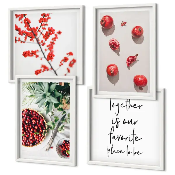 Set de 4 cuadros decorativos diseño minimalista de frutos rojos para salón