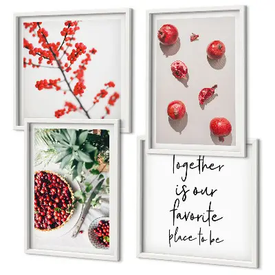 Set de 4 cuadros decorativos diseño minimalista de frutos rojos para salón