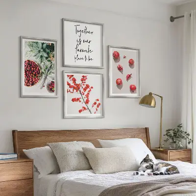Set de 4 cuadros decorativos diseño minimalista de frutos rojos para salón