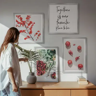 Set de 4 cuadros decorativos diseño minimalista de frutos rojos para salón
