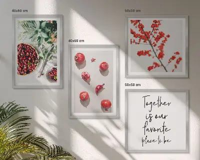 Set de 4 cuadros decorativos diseño minimalista de frutos rojos para salón