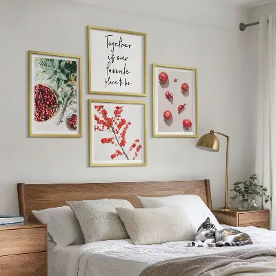 Set de 4 cuadros decorativos diseño minimalista de frutos rojos para salón