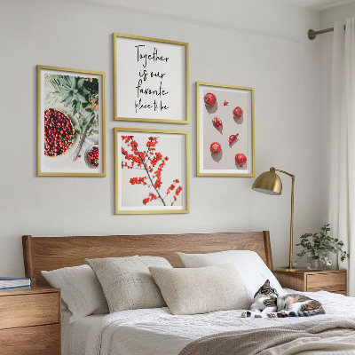 Set de 4 cuadros para salón Frutos rojos de plantas minimalismo