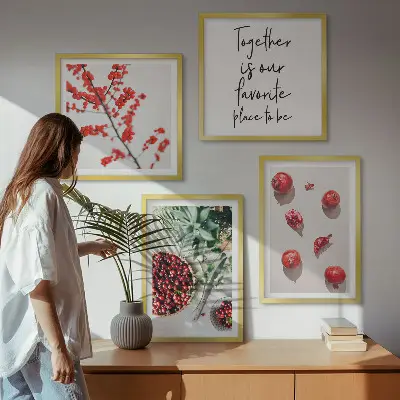 Set de 4 cuadros decorativos diseño minimalista de frutos rojos para salón