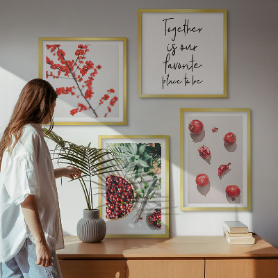 Set de 4 cuadros para salón Frutos rojos de plantas minimalismo