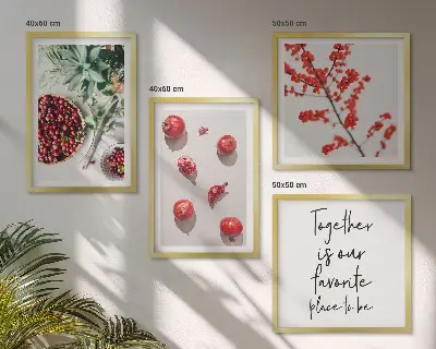 Set de 4 cuadros decorativos diseño minimalista de frutos rojos para salón