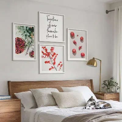 Set de 4 cuadros decorativos diseño minimalista de frutos rojos para salón