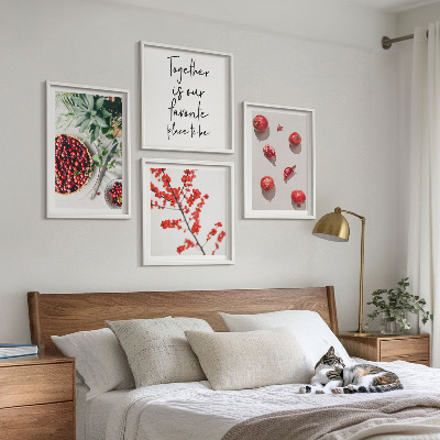 Set de 4 cuadros para salón Frutos rojos de plantas minimalismo