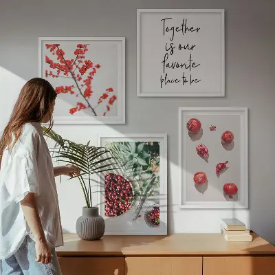 Set de 4 cuadros decorativos diseño minimalista de frutos rojos para salón