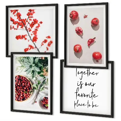 Set de 4 cuadros decorativos diseño minimalista de frutos rojos para salón