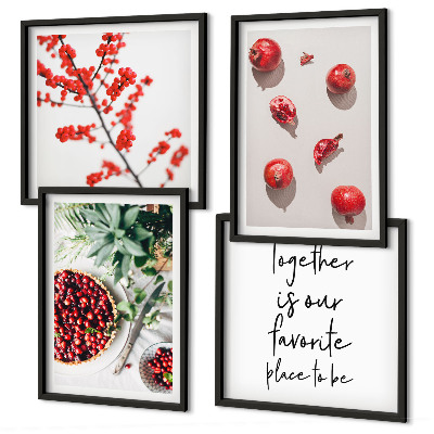 Set de 4 cuadros para salón Frutos rojos de plantas minimalismo