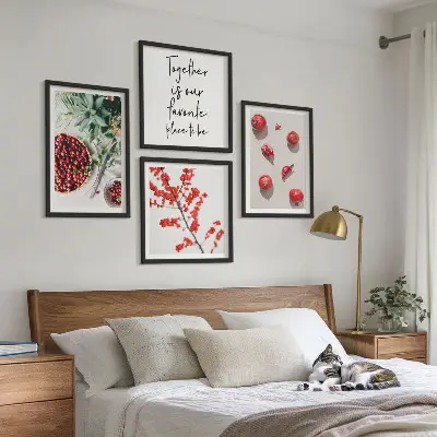 Set de 4 cuadros decorativos diseño minimalista de frutos rojos para salón