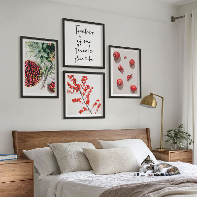 Set de 4 cuadros para salón Frutos rojos de plantas minimalismo