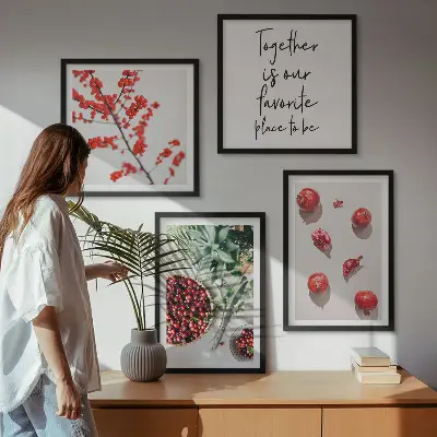Set de 4 cuadros decorativos diseño minimalista de frutos rojos para salón