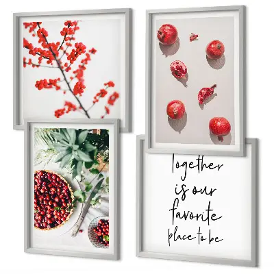 Set de 4 cuadros decorativos diseño minimalista de frutos rojos para salón