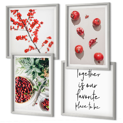 Set de 4 cuadros para salón Frutos rojos de plantas minimalismo
