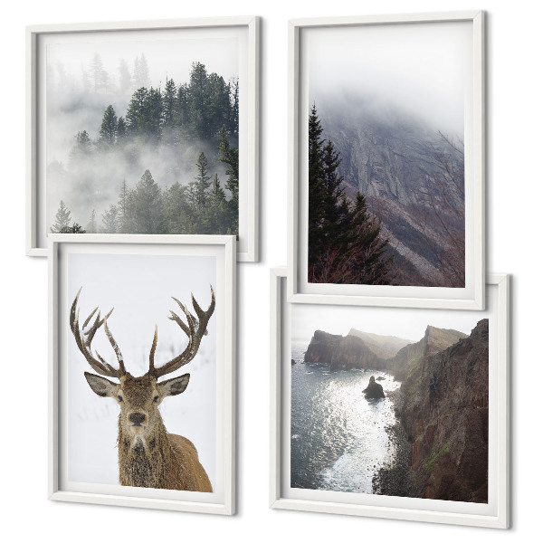 Galería de pared paisaje de montaña niebla ciervo