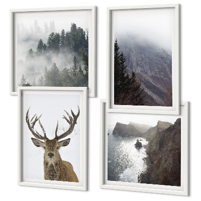 Galería de pared paisaje de montaña niebla ciervo