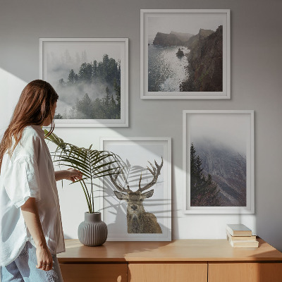 Galería de pared paisaje de montaña niebla ciervo