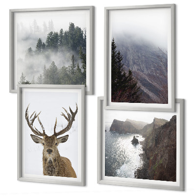Galería de pared paisaje de montaña niebla ciervo
