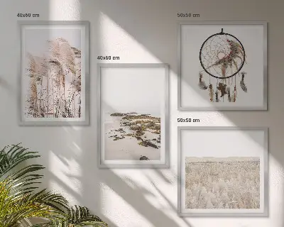 Set de cuadros modernos para salón diseño de campos de hierba con estilo boho playero