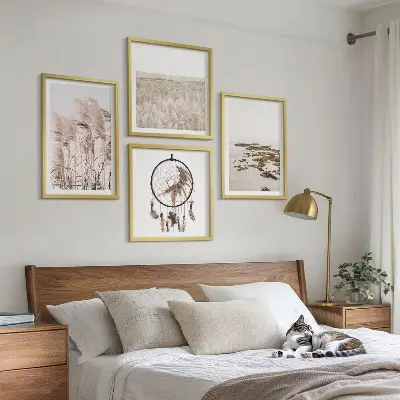 Set de cuadros modernos para salón diseño de campos de hierba con estilo boho playero