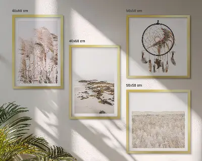 Set de cuadros modernos para salón diseño de campos de hierba con estilo boho playero