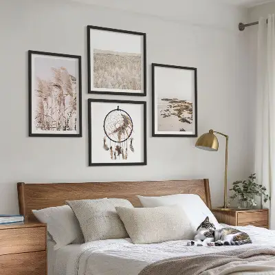 Set de cuadros modernos para salón diseño de campos de hierba con estilo boho playero