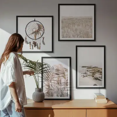 Set de cuadros modernos para salón diseño de campos de hierba con estilo boho playero