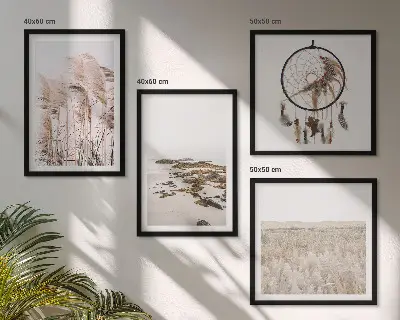 Set de cuadros modernos para salón diseño de campos de hierba con estilo boho playero