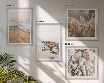 Set de 4 cuadros para salón Hierba de playa olas piedras boho