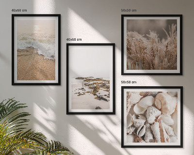Set de 4 cuadros para salón Hierba de playa olas piedras boho